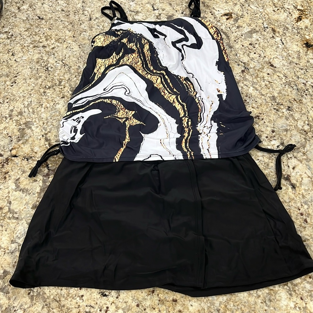 NEW Large (10-12) Gold/Black bathing suit